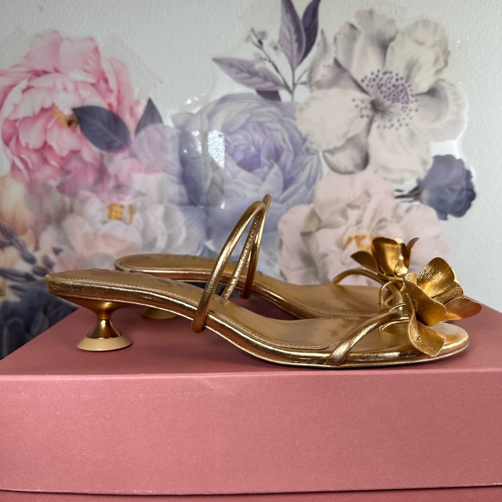 Cult Gaia Cosette Sandal in Brass gold metallic kitten heel slip on open toe - Picture 3 of 12